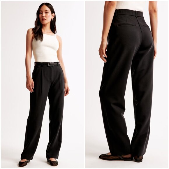 NWT Abercrombie & Fitch Quinn Tailored Straight Pant Trouser Black Pleated 30/10 - Picture 1 of 12